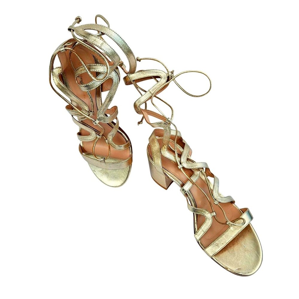 Gianvito Rossi Gold Leather Strappy Gladiator Sandals Lace-Up Block Heel Size 40 - Picture 4 of 9